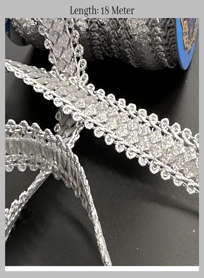 EmbroideryMaterial Shiny Silver Zari Border Lace for Sewing, Embroidery, Edging, Saree Border, Blouse, Dupatta Border, Lehenga, Kurti etc (18 Meters, 15mm Wide) - Image 4